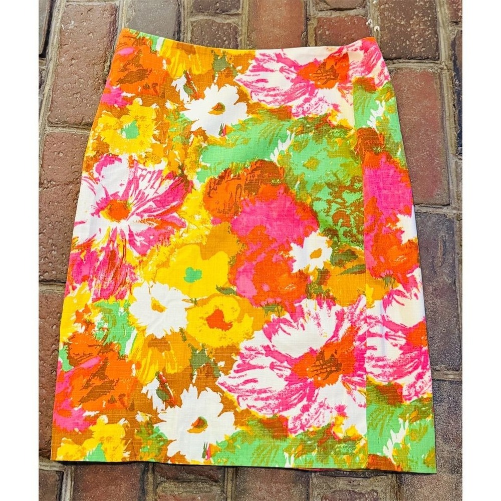 Talbots Women's Floral Pencil Skirt 4 Multicolor Knee Length garden party preppy